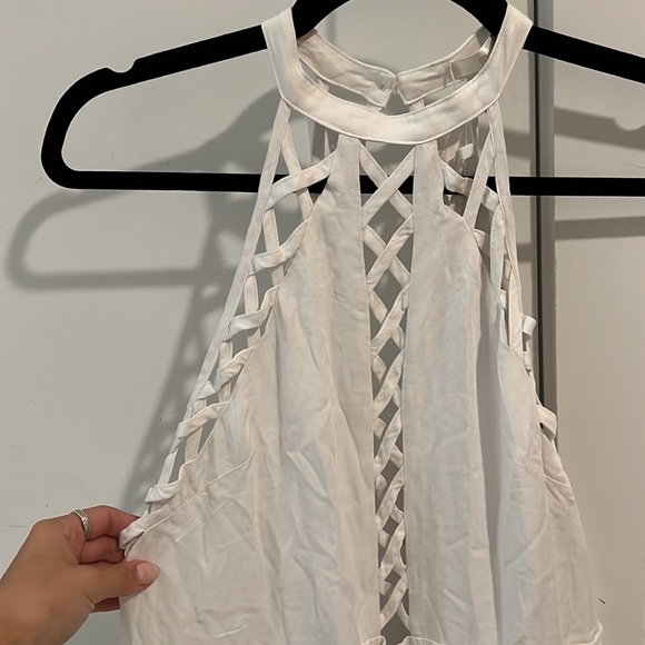 *BRAND NEW WITH TAG* White High Neck Cutout Romper with Tie Waist - Picture 2 of 4